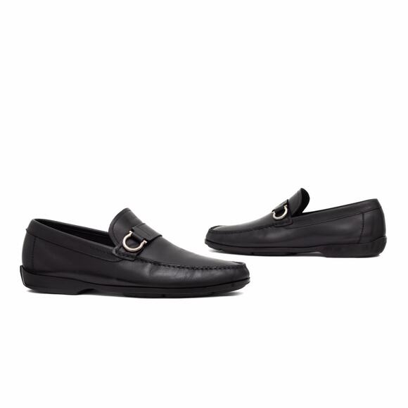 950$ Salvatore Ferragamo Gancini Logo Black Leather Loafers Moc US 9.5 EE main image 10